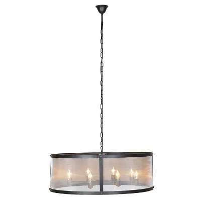 Black Iron Large Round Chandelier On Long Chain Modern Industrial