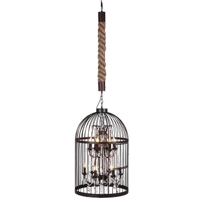 Modern 2 Tier Large Birdcage Chandelier With Crystal Droplets On Rope