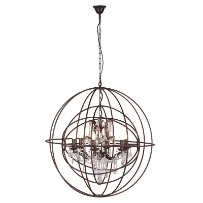 Metal Sphere Chandelier Round Ceiling Light With Glass Crystals