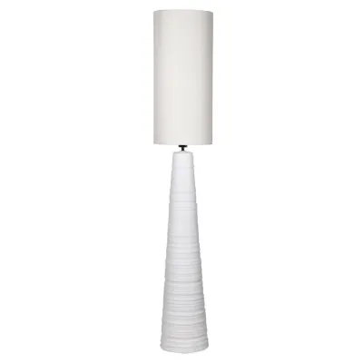 White Tapered Floor Lamp with Linen Shade