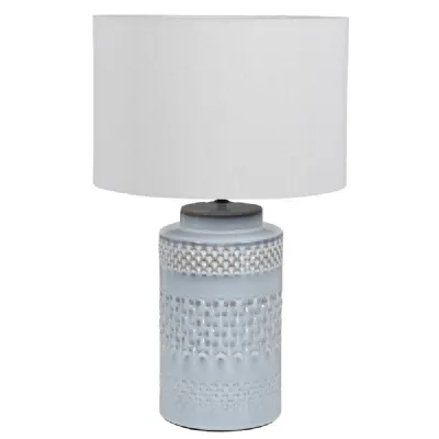 Pale Blue Lamp With Linen Shade