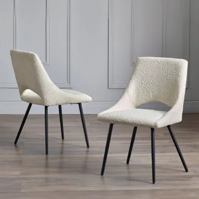 Set Of 2 Iris Boucle Dining Chairs Ivory