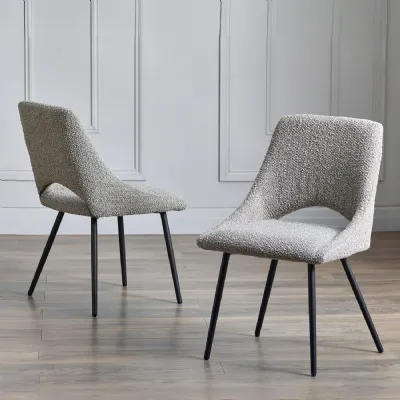 Set Of 2 Iris Boucle Dining Chairs Grey