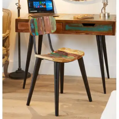 Pair of Rustic Painted Dining Chairs Metal Legs