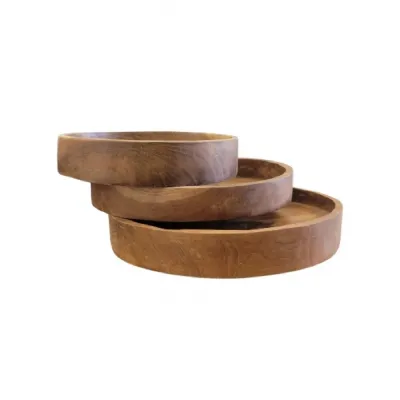 Set of 3 Round Teak Plates