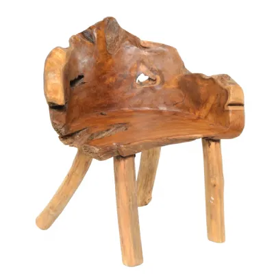 Ornamental Hand Carved Reclaimed Natural Teak Wood Tree Root Chair