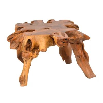 Natural Teak Wood 60cm Coffee Table Rustic Tree Root Design