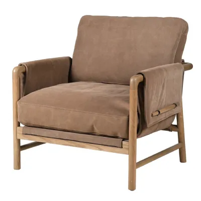 Soleil Brown Suede Leather Accent Chair