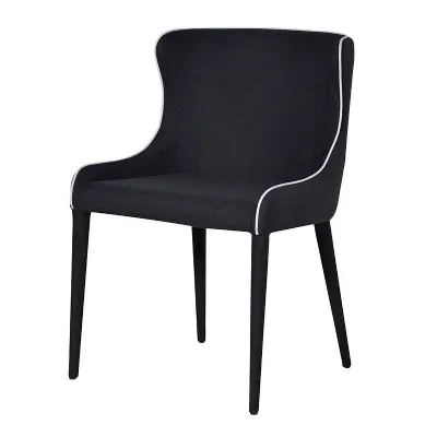 Modern Black Fabric Chair With White Piping