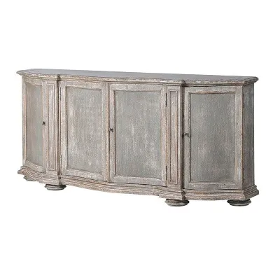 Farmhouse Style Heritage Distressed 4 Door Curved Shaped Sideboard