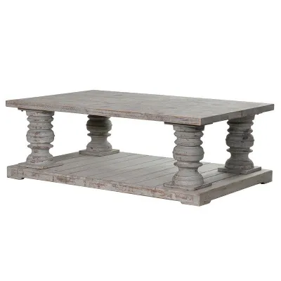 Large Vintage Distressed Pine Chunky Wooden Pillar Coffee Table 140 x 90cm