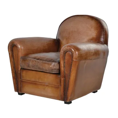 Vintage Style Brown Tan Leather Deco Armchair