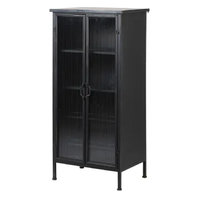 Black Metal Ribbed Glass Bar Cabinet