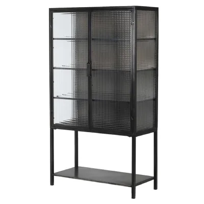 Black and Ribbed Glass 2 Door Cabinet