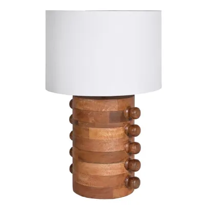 Bobble Edge Mango Wood Table Lamp with Cotton Shade