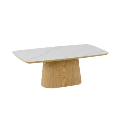 Marble Patterned Ceramic Large Dining Table Sand Wood Base