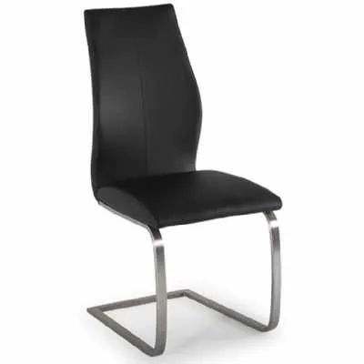 Modern Black Leather Dining Chair on Brushed Steel Cantilever Legs