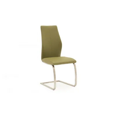 Green Leather Dining Chair Brushed Steel Legs