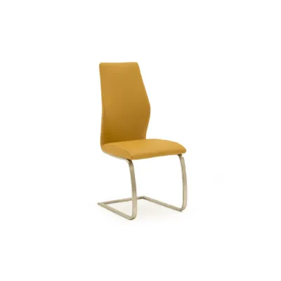 Orange Leather Dining Chair Brushed Steel Legs