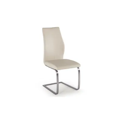 Taupe Cream Leather Dining Chair Brushed Steel Legs