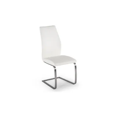 White Leather Dining Chair Brushed Steel Legs