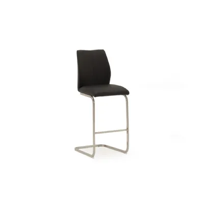 Black Leather Bar Stool Brushed Steel Cantilever Legs