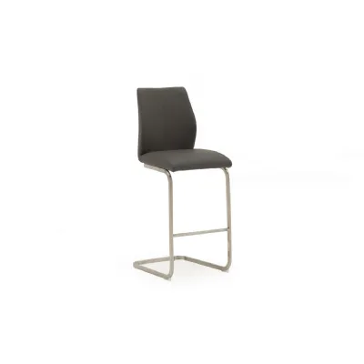 Grey Leather Bar Stool Brushed Steel Cantilever Legs