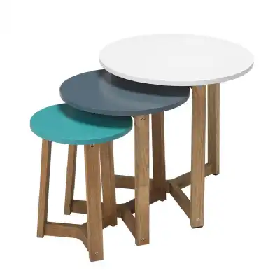 Jasper Nest Of Tables Solid Oak funky Coloured Tops