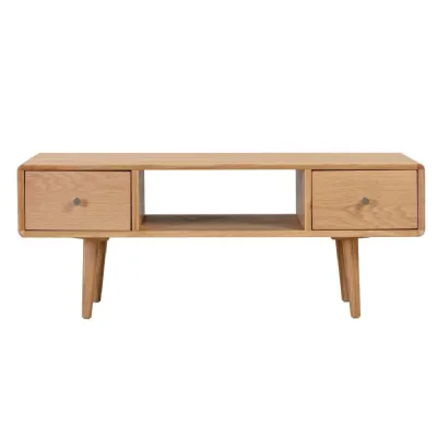 Retro Light Oak Finish Wooden 2 Drawer Coffee Table