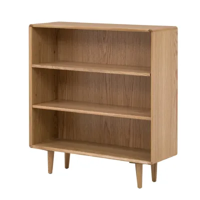 Retro Light Oak Wooden Low Bookcase