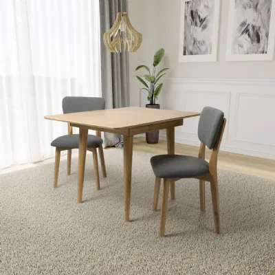 Light Oak Wooden Grey Fabric Curved Back Dining Chair