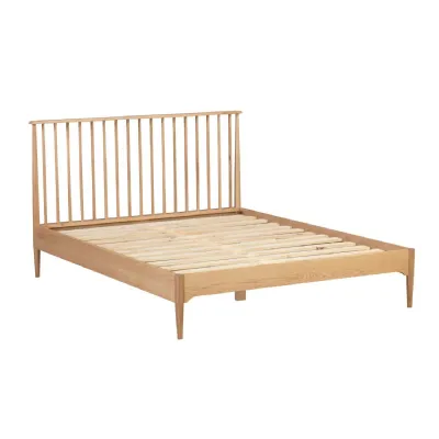 Oak King Size Low Foot End Bed with Spindle Headboard