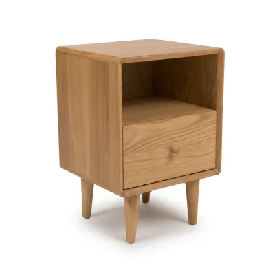 Light Oak Finish Wooden Small 1 Drawer Bedside Cabinet