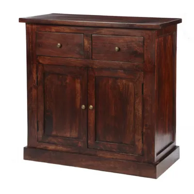 Dark Mahogany Wood Small Sideboard 2 Doors 2 Drawers
