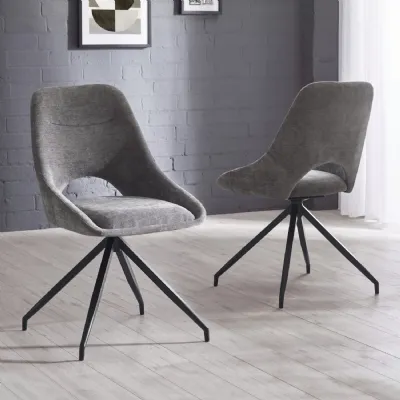 Jonah Set of 2 Grey Chenille Upholstered Dining Chairs