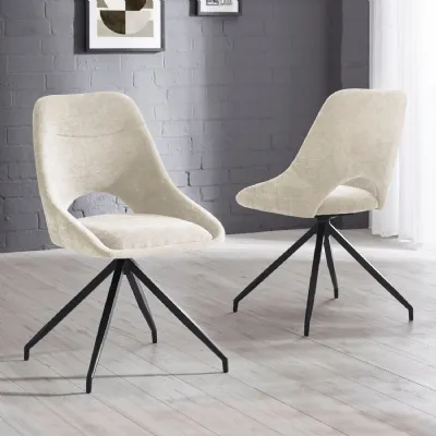 Jonah Set of 2 Cream Chenille Upholstered Dining Chairs