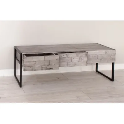 Grey Distressed Mango Wood 2 Drawer Coffee Table