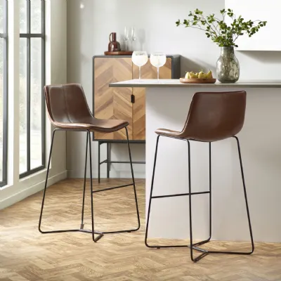 Set of 2 Joren Tan Brown PU Leather Bar Stools
