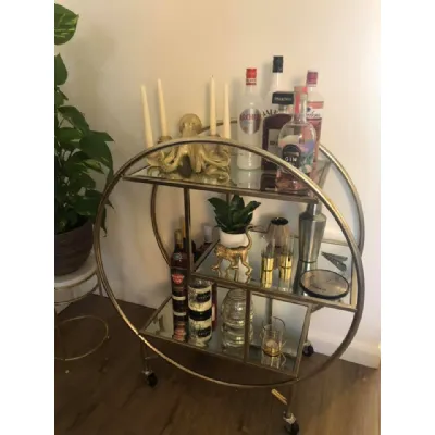 Silver Round Drinks Trolley 3 Mirrored Glass Shelves