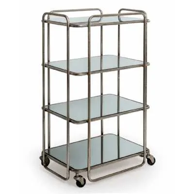 Silver Metal Drinks Trolley with Mirrored Shelves