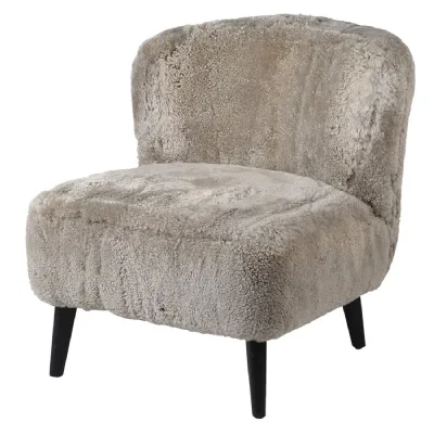 Taupe Lambs Wool Slipper Chair