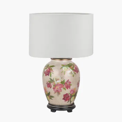 Hellebore Medium Glass Table Lamp Base with Lino 35cm White Self Lined Linen Cylinder Lampshade