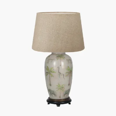 Safari Tall Glass Table Lamp Base with Milos 40cm Natural Linen Tapered Lampshade