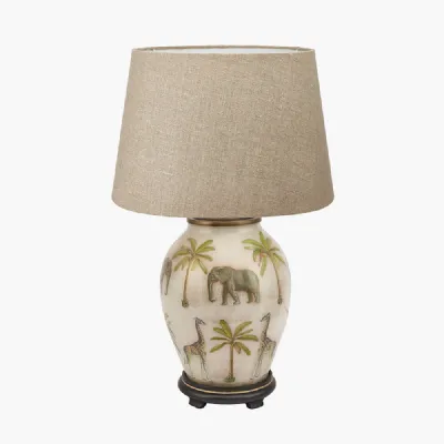 Safari Medium Glass Table Lamp Base with Milos 35cm Natural Linen Tapered Lampshade