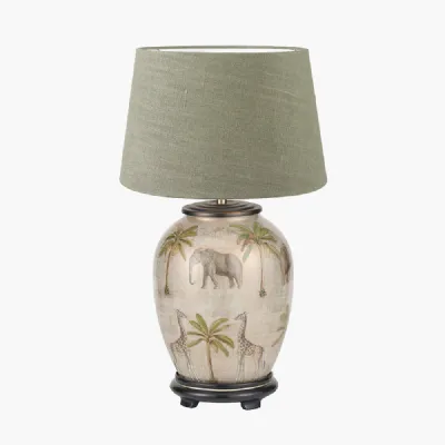 Safari Medium Glass Table Lamp Base with Milos 35cm Pistachio Green Linen Tapered Lampshade