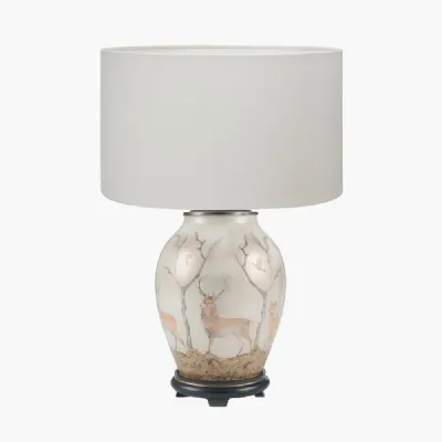 Deer Medium Glass Table Lamp Base with Henry 35cm White Handloom Cylinder Lampshade