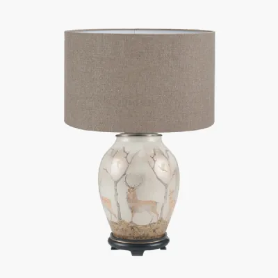 Deer Medium Glass Table Lamp Base with Edward 30cm Natural Linen Cylinder Shade