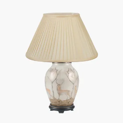 Deer Medium Glass Table Lamp Base with Bacall 35cm Almond Silk Knife Pleat Empire Lampshade