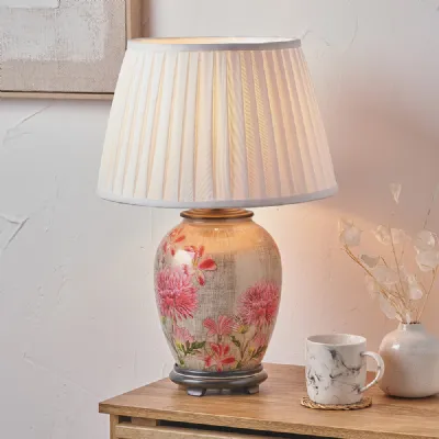 Glass Table Lamp with Ivory Silk Pleated Tapered Lampshade