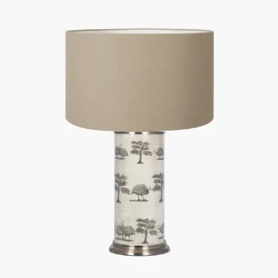 Fowl Cylinder Glass Table Lamp with Round Taupe Shade